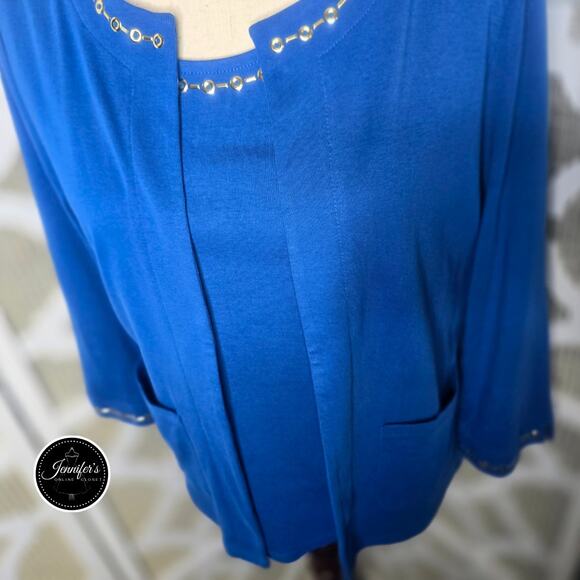 Rafaella 2-Piece Blue & Silver Embellished Open Cardigan Set Size MP - Picture 4 of 12